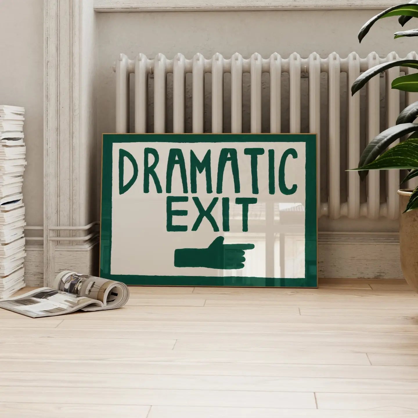 Dramatic Exit Hand Painted Print A3 - (29.7 x 42 cm / 11.7 × 16.5 inches) in White Frame