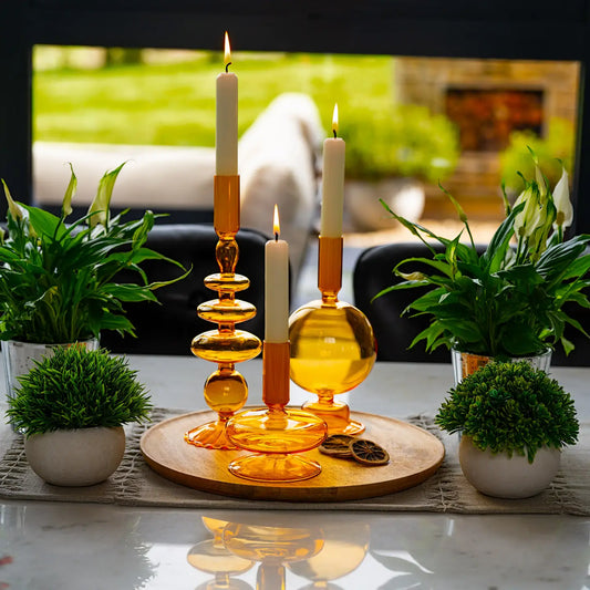 Ball Shape Glass Candleholder - Orange