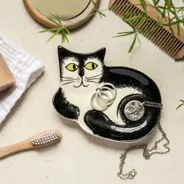 Handmade Ceramic Black and White Cat Trinket Dish by Hannah Turner