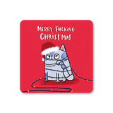 Merry Christmas Funny Rude Cat Coaster
