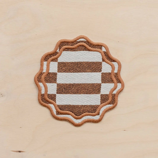 Cotton Coasters Set of 2 in Camel Checkerboard