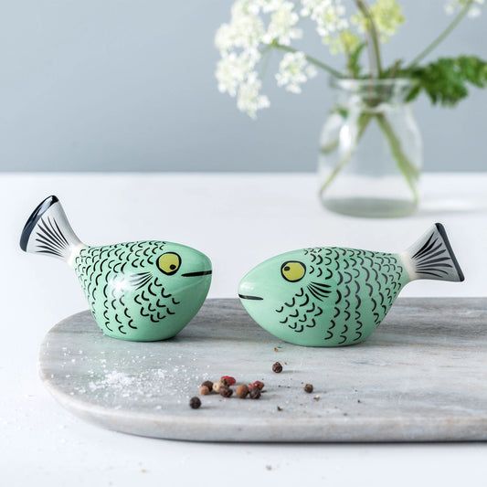 Jade Green Fish Salt and Pepper Shakers by Hannah Turner