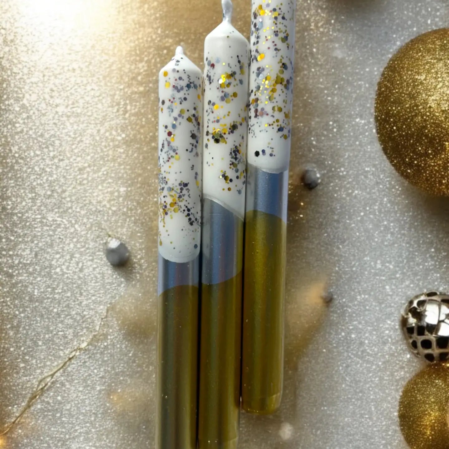 Christmas Gilded Gold  Dip Dye Dinner Candle