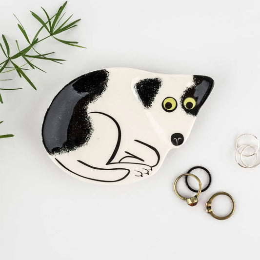 Handmade Ceramic Black and White Dog Trinket Dish by Hannah Turner