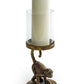 ANTIQUED GOLD CROUCHING MONKEY CANDLE HOLDER WITH GLASS COVER