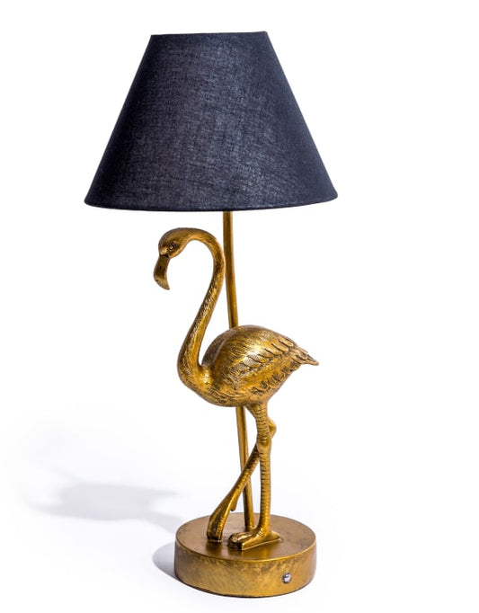 Antique Gold Flamingo Lamp with Black Shade Battery or USB plug in
