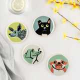 Set of 4 Ceramic Dog Coasters by Hannah Turner