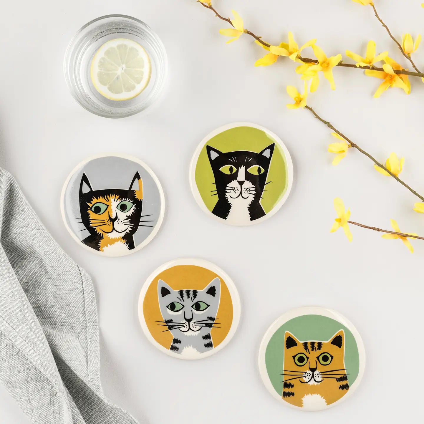 Set of 4 Ceramic Cat Coasters by Hannah Turner