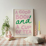 A Good Book & Cup of Tea Print A4 in white frame