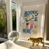Books & Wine Book Lover Print A3 Framed