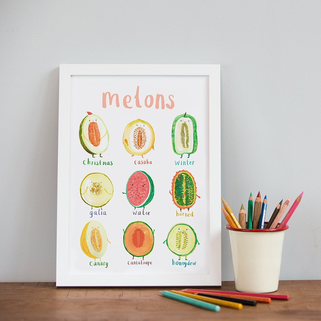 Framed Melons Art Print - A4