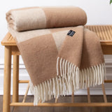 Checkerboard Beige Wool Blanket