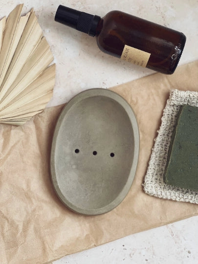 Concrete oval soap dish - Sage Green