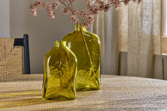 Ellam Recycled Glass Bottle Vase - Olive Green - Small