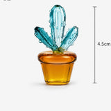 Handmade Glass Cactus Plant Mini Ornament Decor Blue