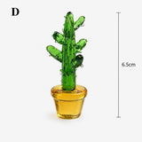 Handmade Glass Cactus Plant Mini Ornament Decor Tall Green Spiky