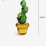Handmade Glass Cactus Plant Mini Ornament Decor Green Tall