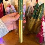 Christmas Gilded Green & Gold  Dinner Candle