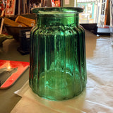 Green Ribbed Glass Vase