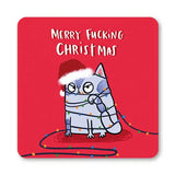 Merry Christmas Funny Rude Cat Coaster