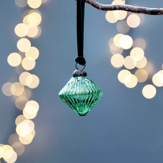 Ribbed Lantern Decoration Green With Velvet Loop