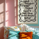 Night Night Don’t Let the Bed Bugs Bite Print  A3 Framed in white frame
