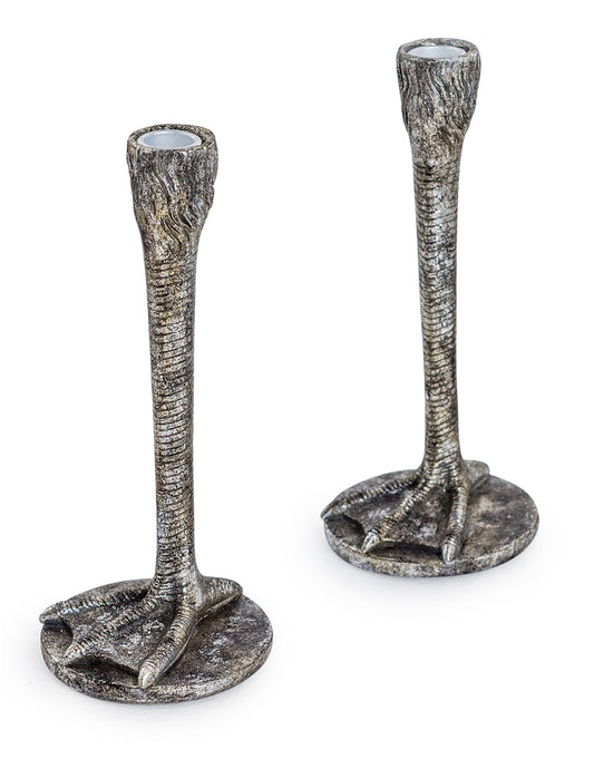 Antique Silver Bird Leg Candleholders