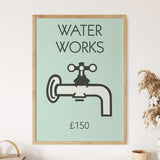 Retro Water Works Monopoly Print A4 in white frame