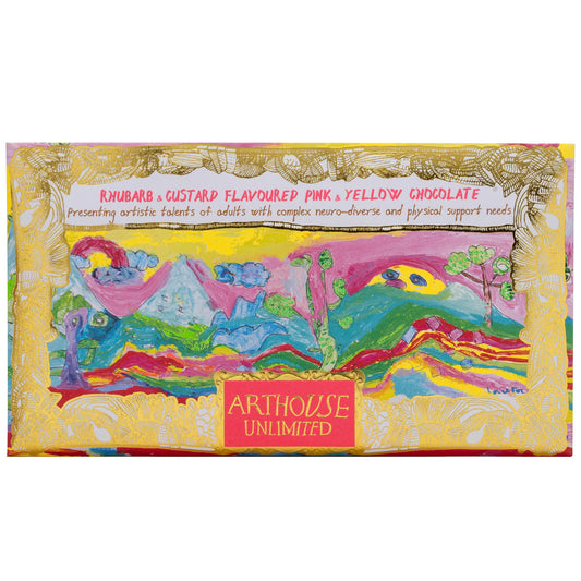 Peace, Rhubarb & Custard Flavoured Pink & Yellow Chocolate Bar