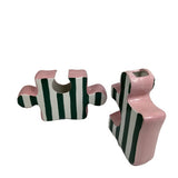 Set of 2 Green/White & Pink Ceramic Jigsaw Piece Vases