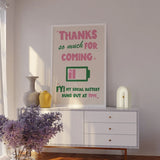 Social Battery Funny Hallway Print A3 in BLACK frame