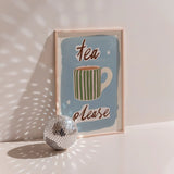 Tea Please Kitchen Illustration Print A4 in white frame