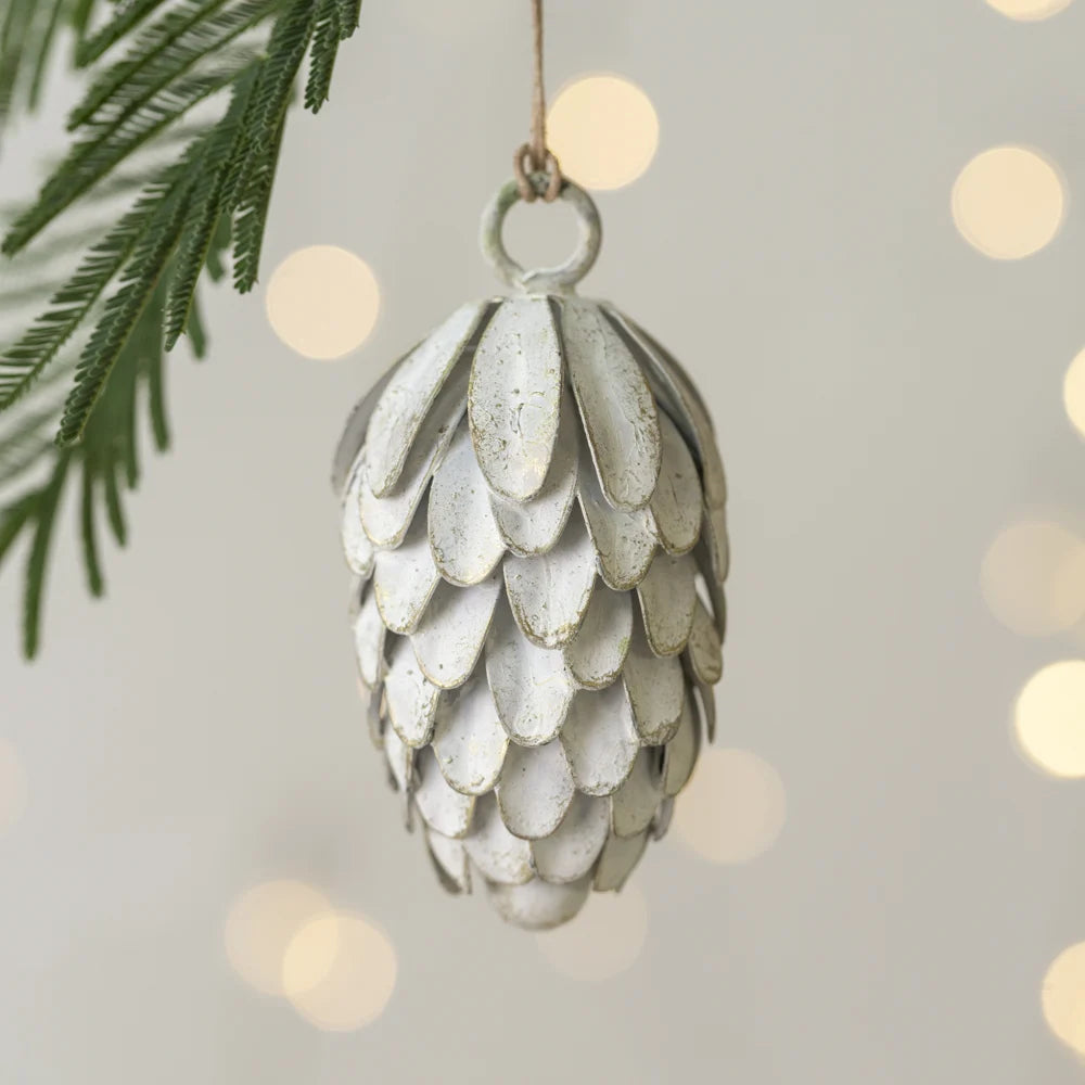 Vintage White Pinecone Bauble