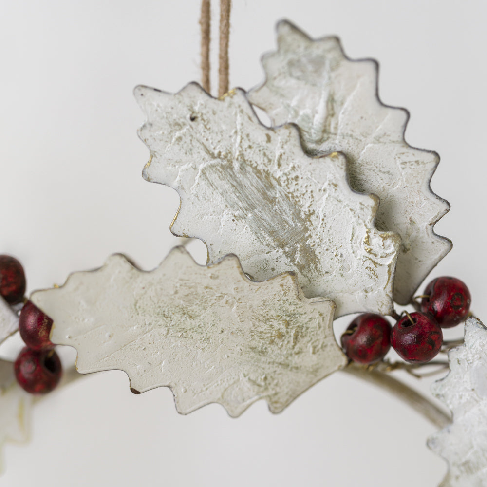 White Holly Wreath with Red Berries