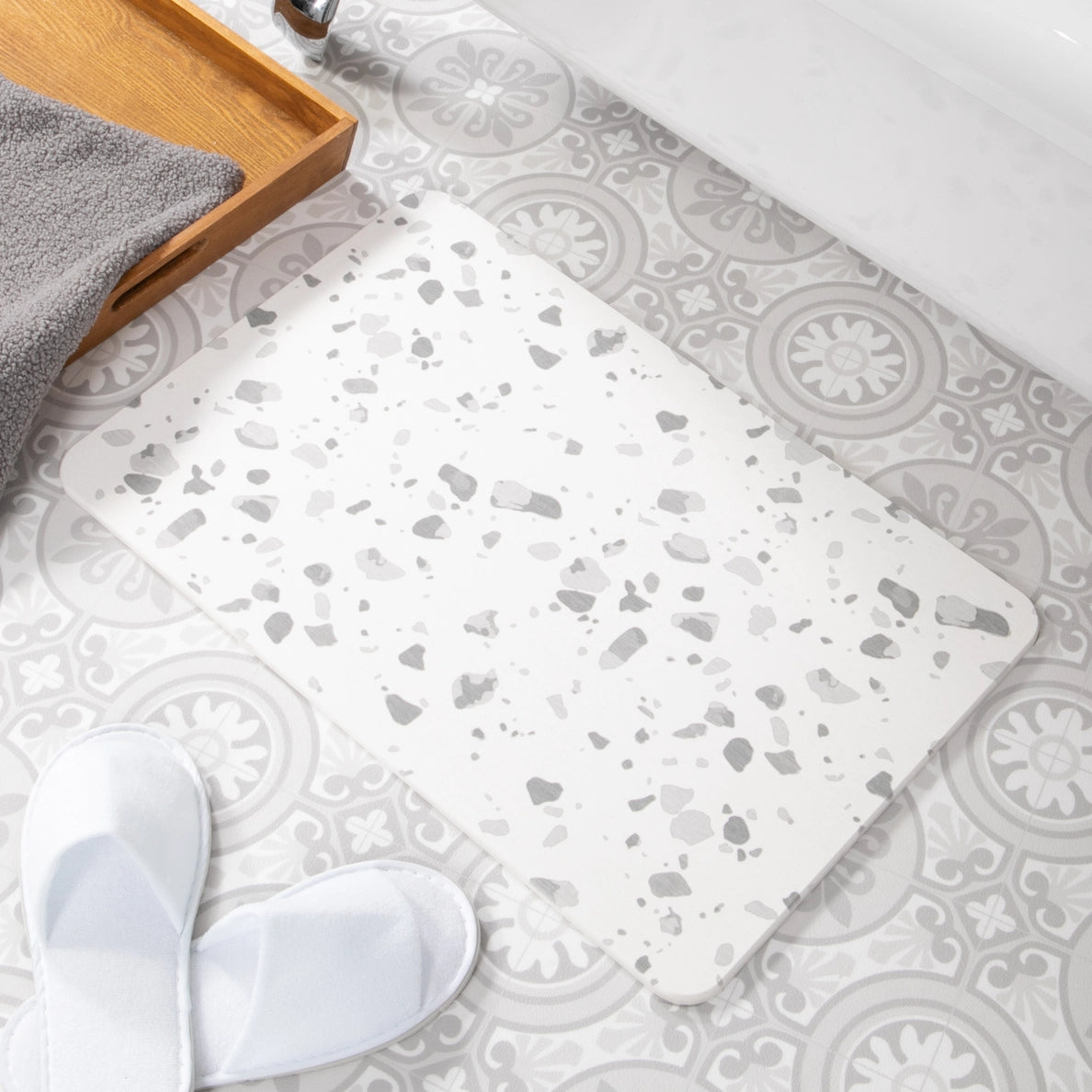 Terrazzo Stone Non Slip Bath Mat Grey