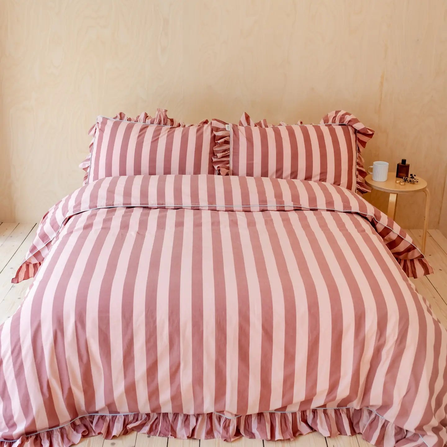 Cotton Duvet Cover in Pink & Red Stripe Double by TBCo