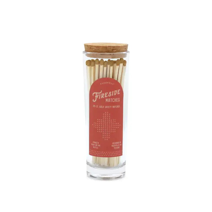Glass Jar Fireside Safety Matches -Red Gold Tip