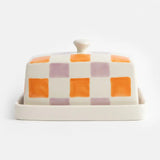 Orange/Lilac Check Butter Dish