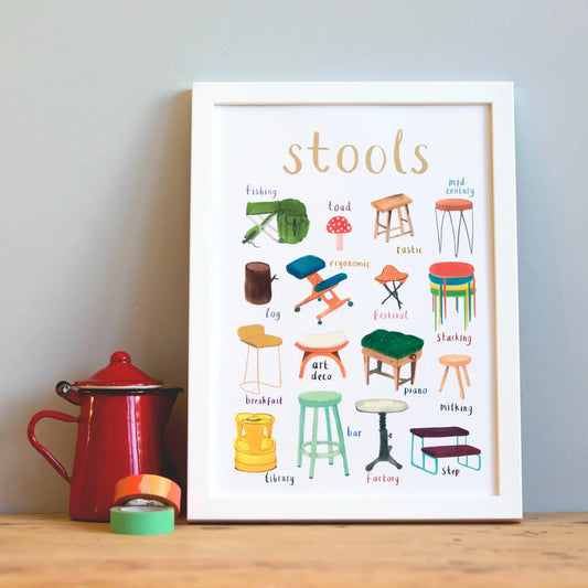 Stools Art Print - A4 Framed