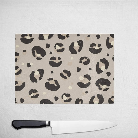 Cream Leopard Print Glass Chopping Board