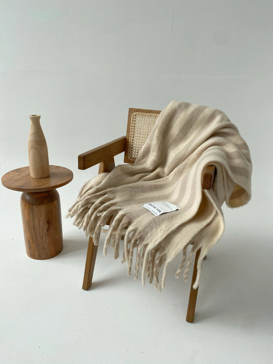 The Wool Stripe Throw - Pale Taupe Stripe  Dimensions: 200 x 135 cm (78.7 x 53.1 in)