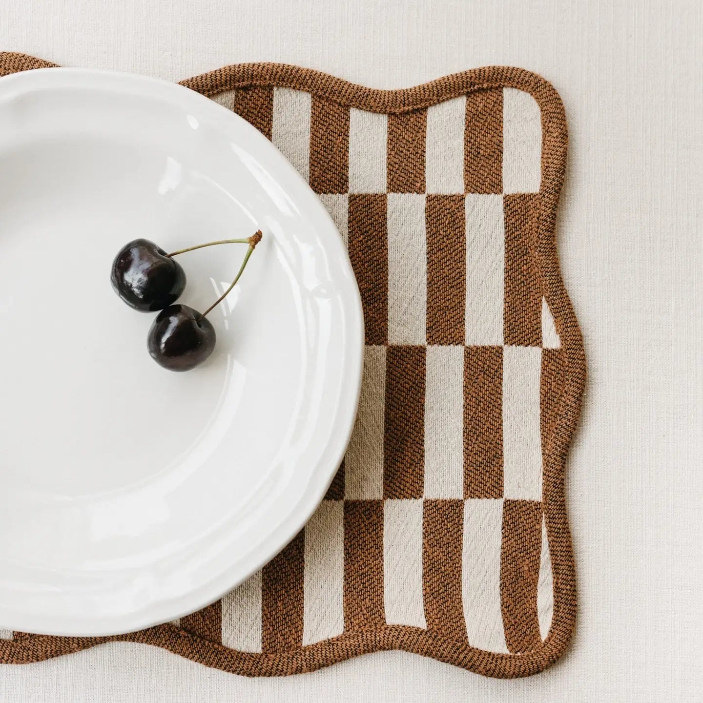 Cotton Placemats Set of 2 in Camel Checkerboard