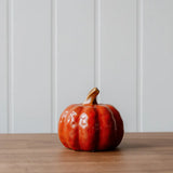 Large Burnt Orange Stoneware Pumpkin. L10cm / W7.5cm / H7.5cm