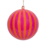 Stripe Papier-Mâché Bauble 7cm, Pink & Orange