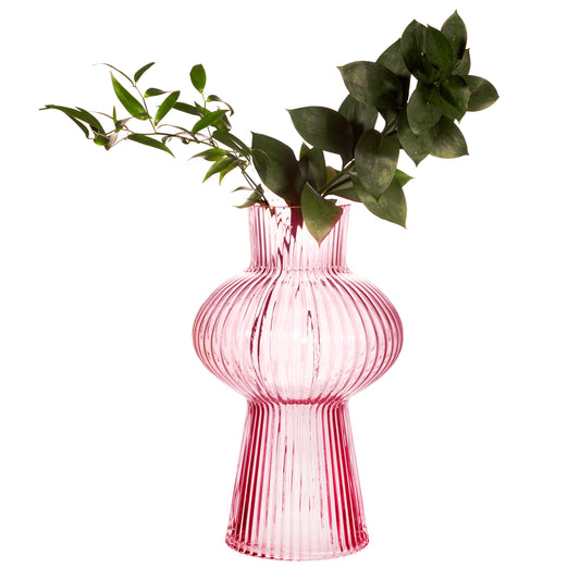 Shapely Fluted Glass Vase - Pink