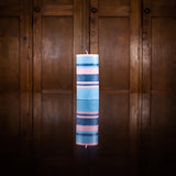 15 cm Tall Striped Gunmetal, Opaline & Marigold pillar candle